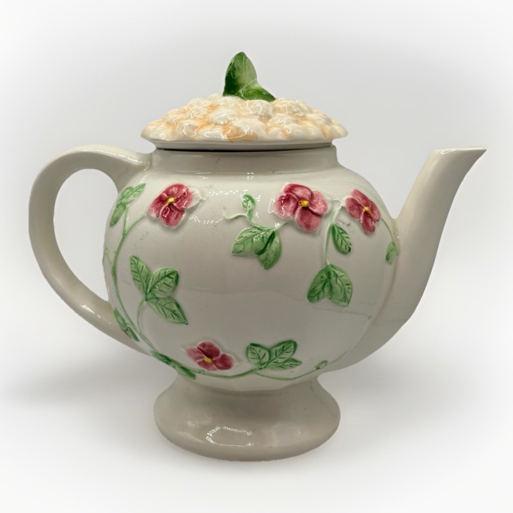 Vintage Schmid Teapot Musical Tea Pot Pink Flowers plays "The Rose"